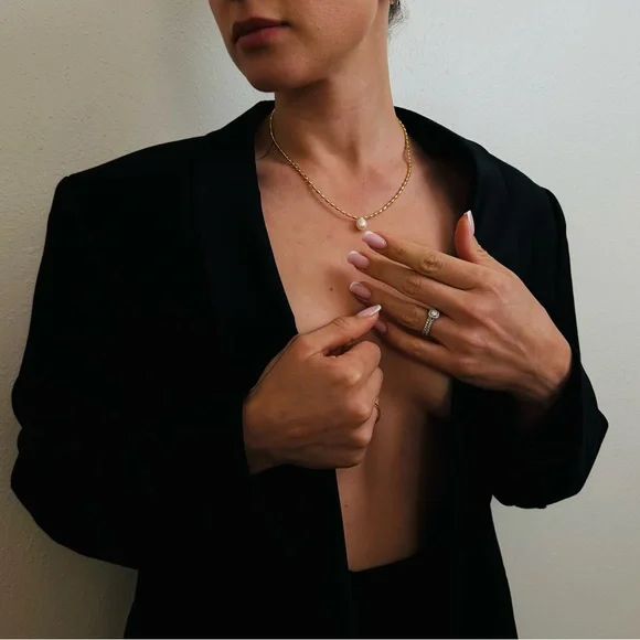 New 18K Gold Beads Chain Real Pearl Chocker Necklace - Picture 4 of 8